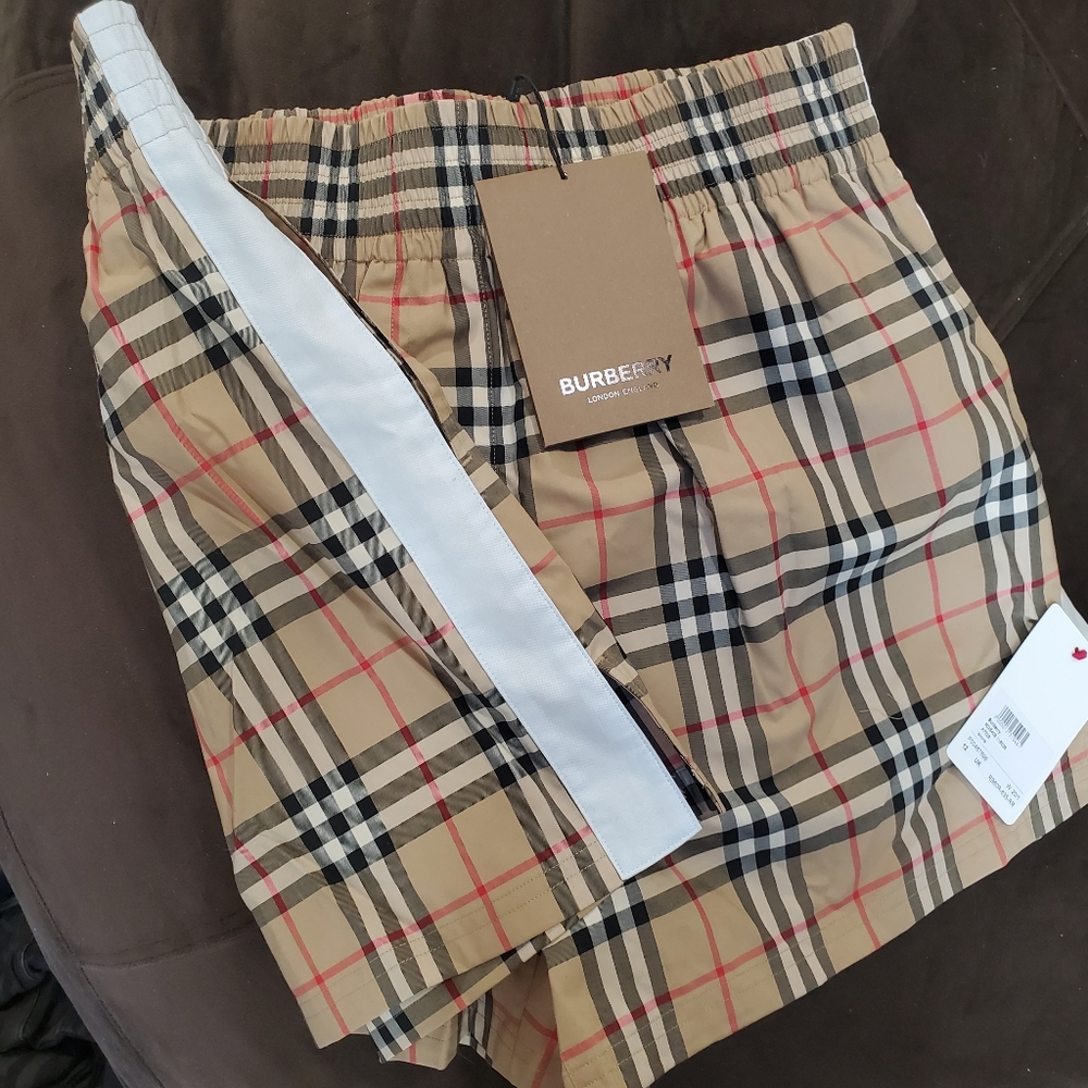 Burberry Audrey Check Side Stripe Cotton Shorts